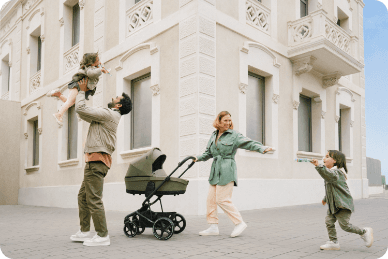 A family is walking with their children